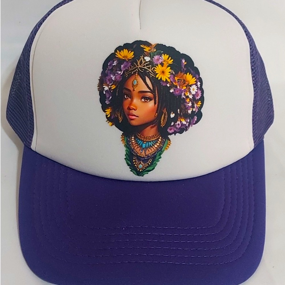 Black Culture Hat Black Heritage Baseball Meshback Trucker Hat Black Girl Purple